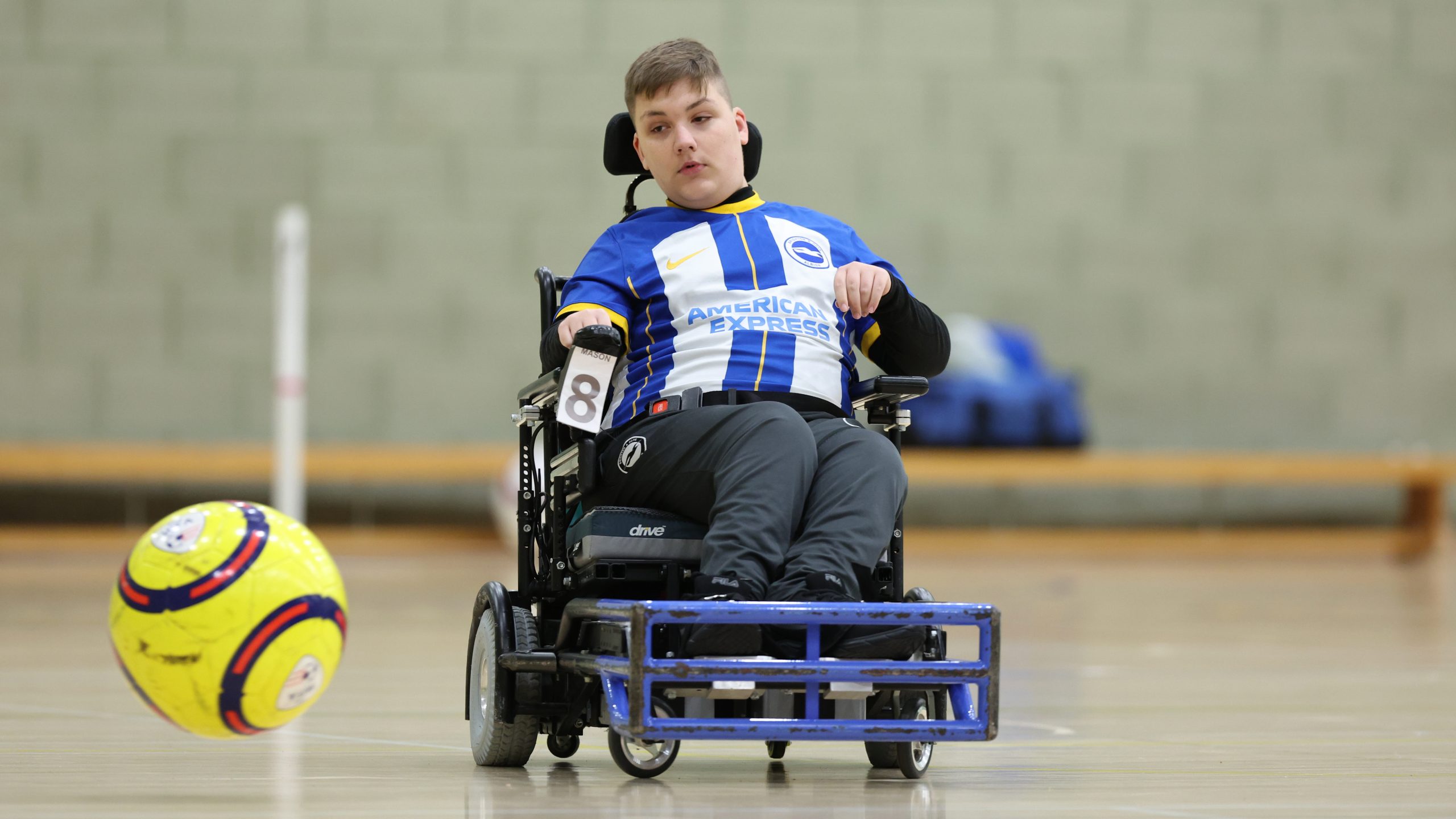 BHAFC Powerchair player Mason in action