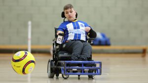 BHAFC Powerchair player Mason in action